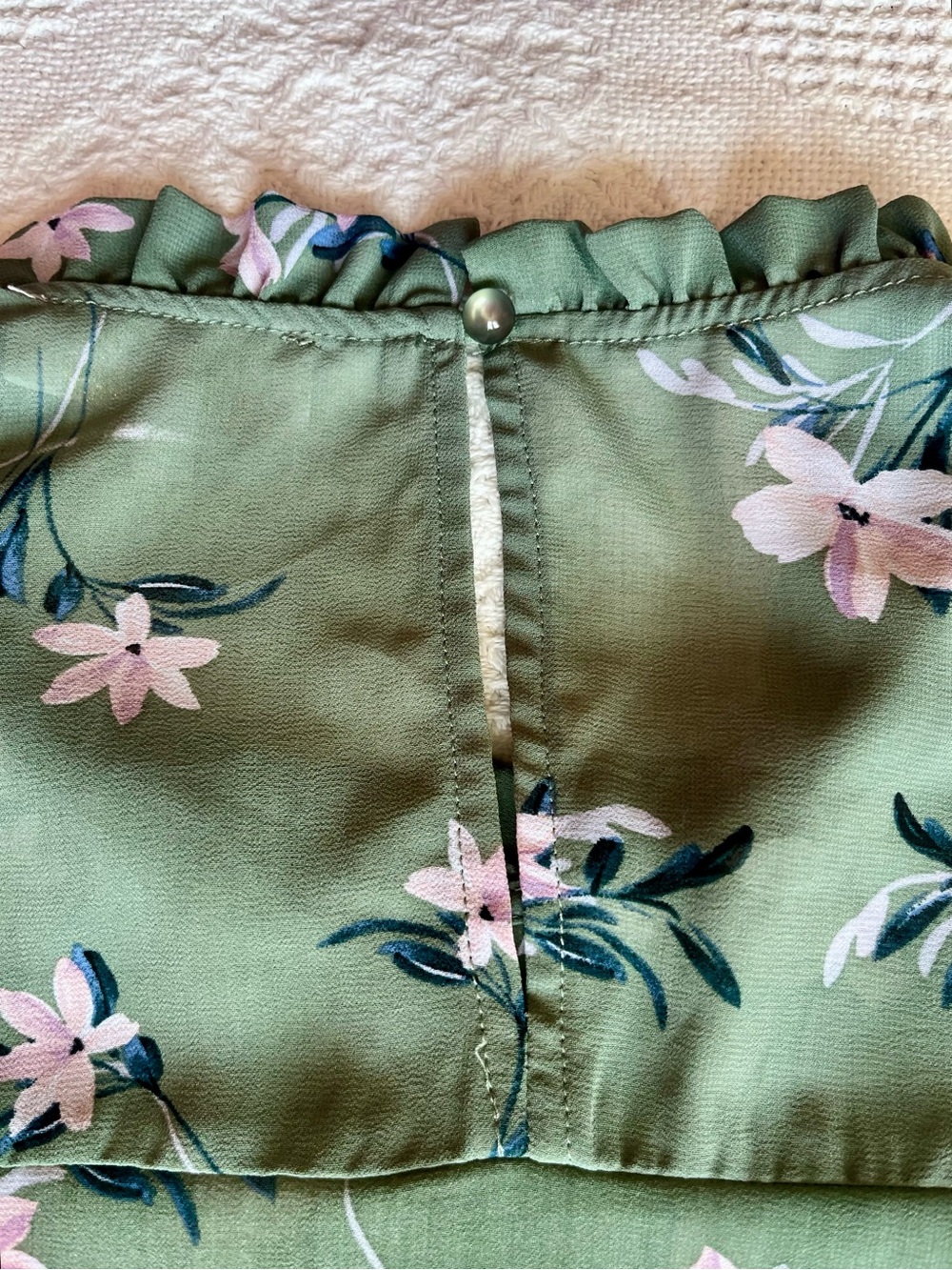 Love & Piece Sweet Olive Green Floral Pleated Ruffle Blouse with Flutter Sleeves - Picture 10 of 10